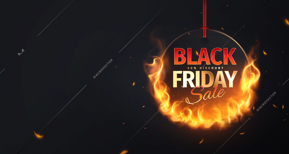Black friday and cyber monday sale poster with fire circle vector illustration