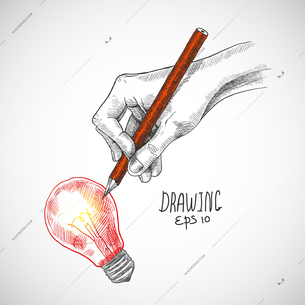 Hand drawing lightbulb with pencil sketch isolated on white background vector illustration