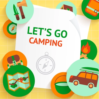 Camping adventure recreation outdoor travel elements background template vector illustration