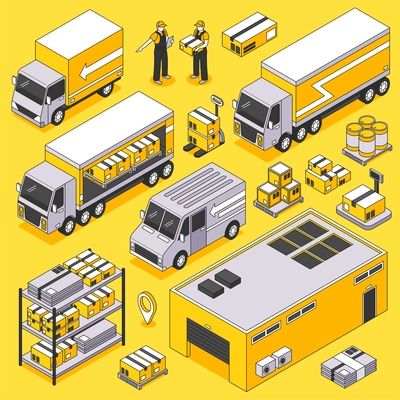 Logistics isometric set with order delivery symbols isolated vector illustration