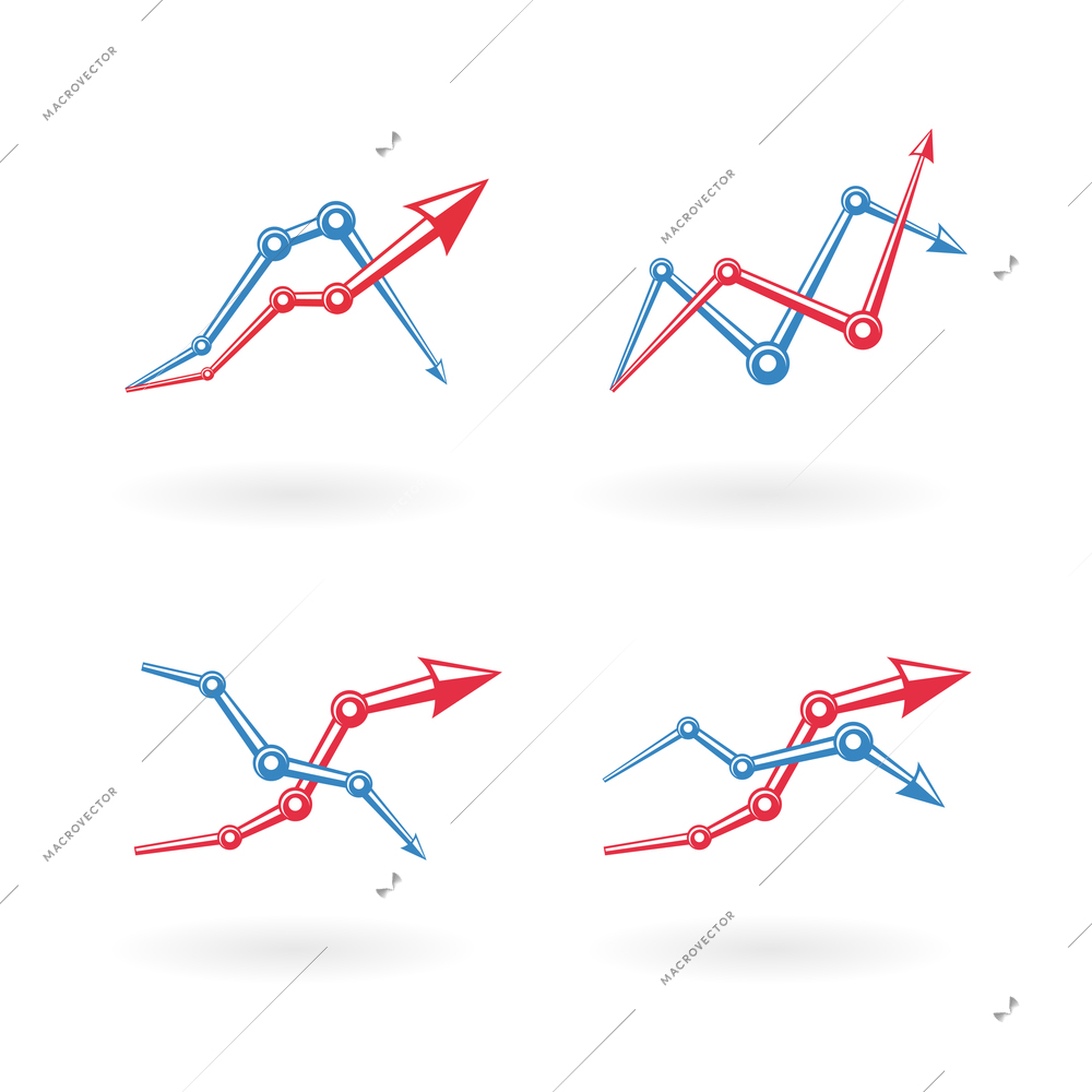 Business graph icons set isolated vector illustration