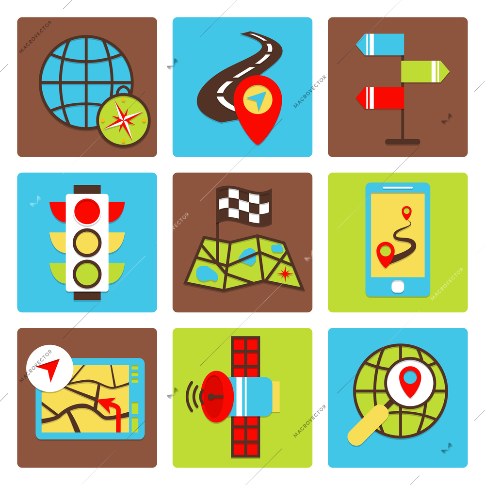 Mobile gps navigation and travel icons set isolated vector illustration