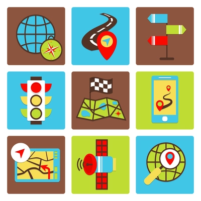 Mobile gps navigation and travel icons set isolated vector illustration