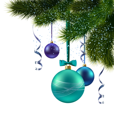 Christmas pine tree branch with decoration balls background greeting postcard vector illustration