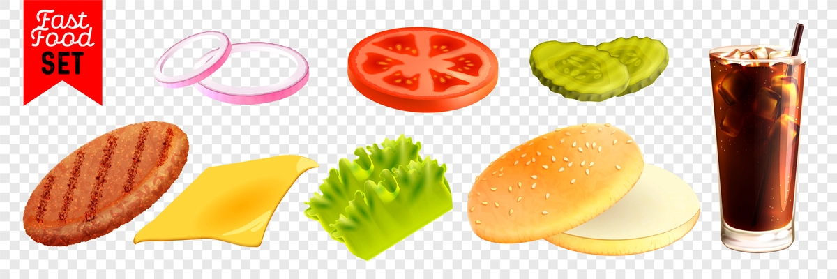 Fast food realistic set on transparent background isolated vector illustration