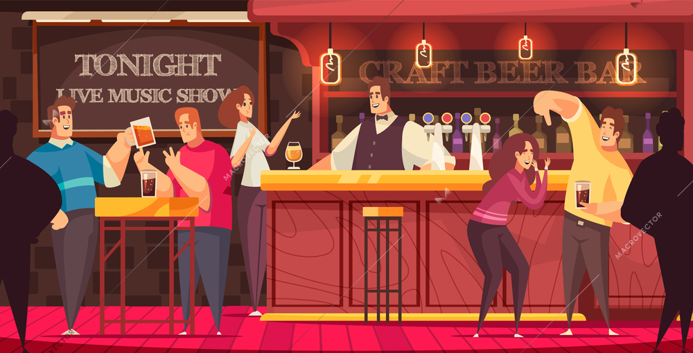 Bar live music illustration visitors have fun and chat at the bar vector illustration