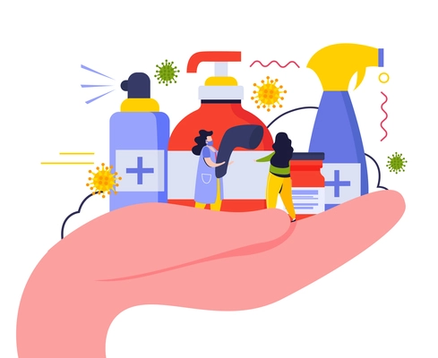 Hygiene concept design with soap and antivirus spray flat vector illustration