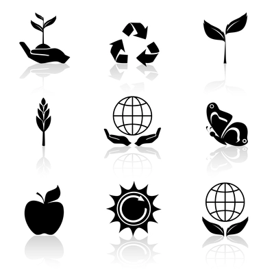 Ecology environmental recycling black icons set isolated vector illustration