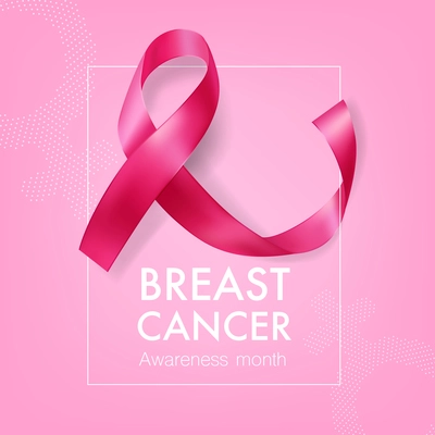 Breast cancer awareness month pink ribbon symbol products realistic square composition card memo background vector illustration