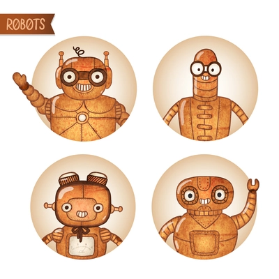 Steampunk business robots iconset isolated vector illustration