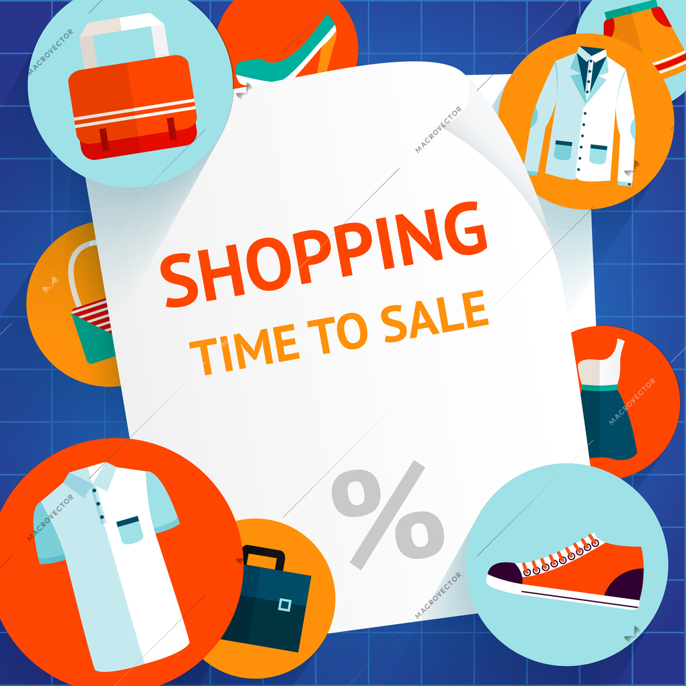 Fashion clothing time to sale shopping background template vector illustration