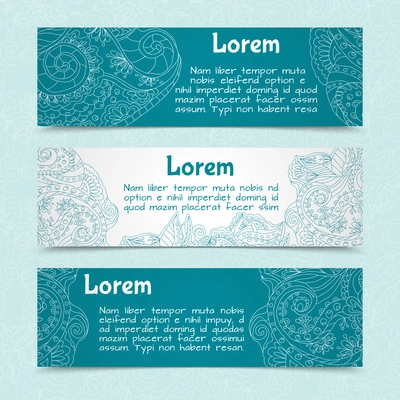 Retro lacework ornamental banners horizontal set isolated vector illustration