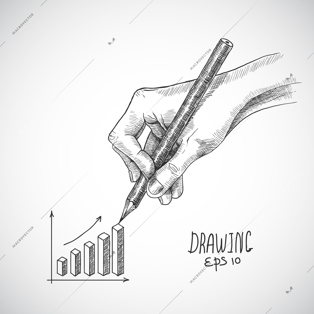 Hand drawing business graph with graphite pencil sketch isolated on white background vector illustration