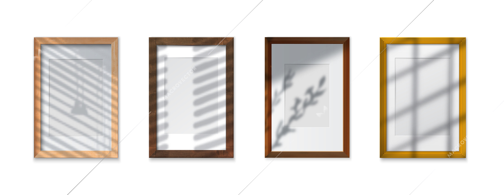 Shadow glass frames realistic set with textured effects isolated vector illustration