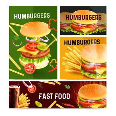 Fast food realistic horizontal banners set isolated vector illustration
