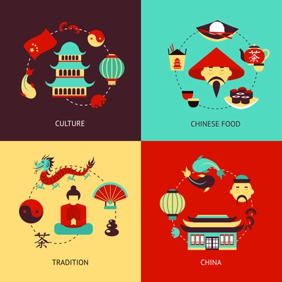 China culture chinese food tradition flat icons illustration set isolated vector illustration