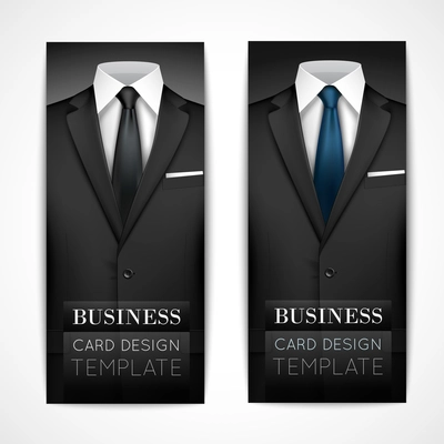 Business man luxury style black suit invitation banners set with shirt and tie vector illustration