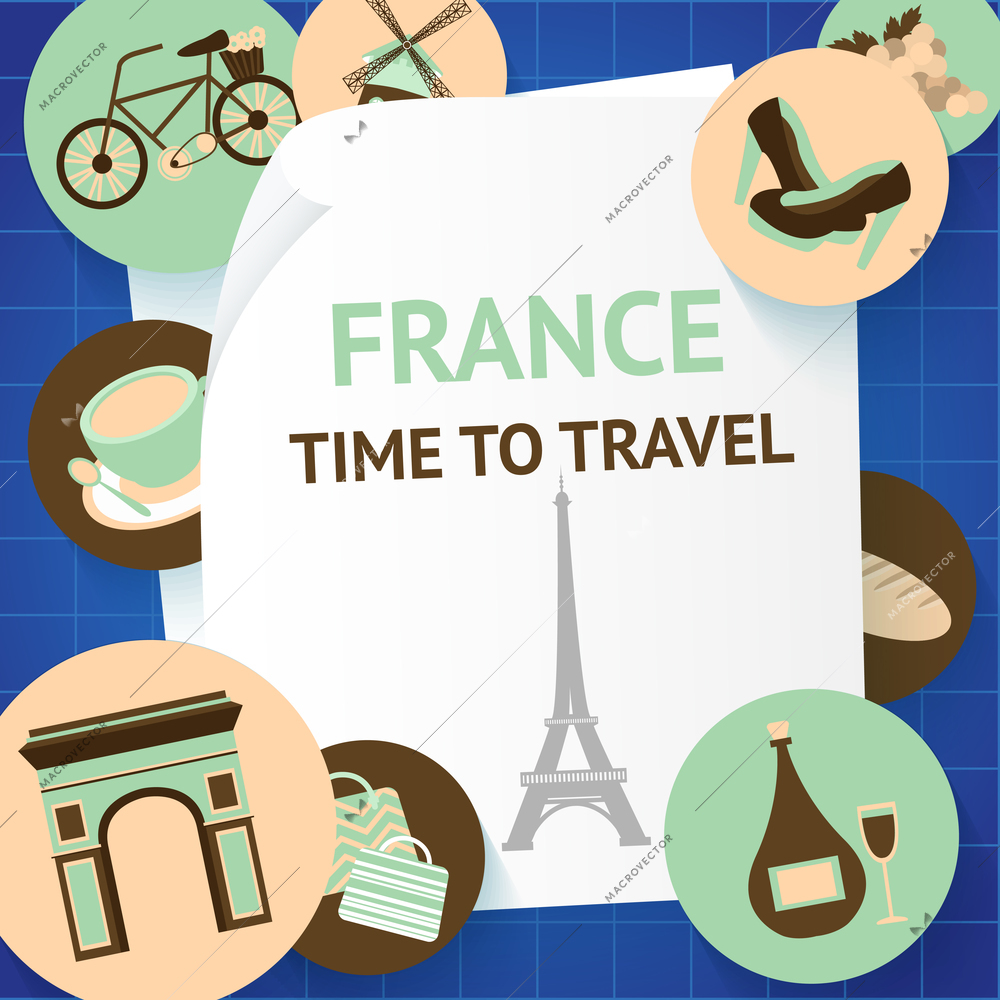 Paris city france landmarks time to travel background template vector illustration