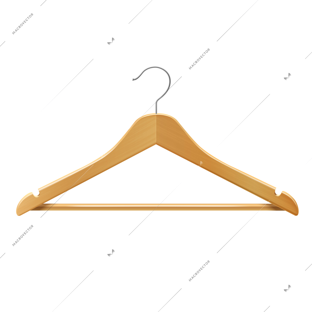 Clothes wooden hanger for jackets pants isolated 3d vector illustration