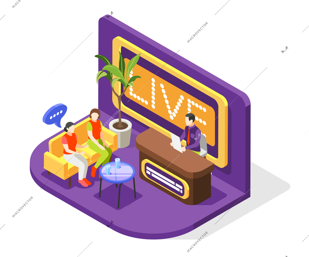 Quiz TV show concept with broadcast symbols isometric  vector illustration