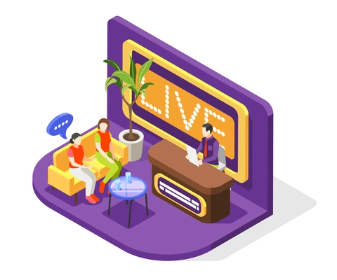 Quiz TV show concept with broadcast symbols isometric  vector illustration