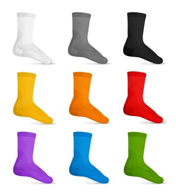 Casual modern male socks realistic set of nine colored accessories for men on white background isolated vector illustration