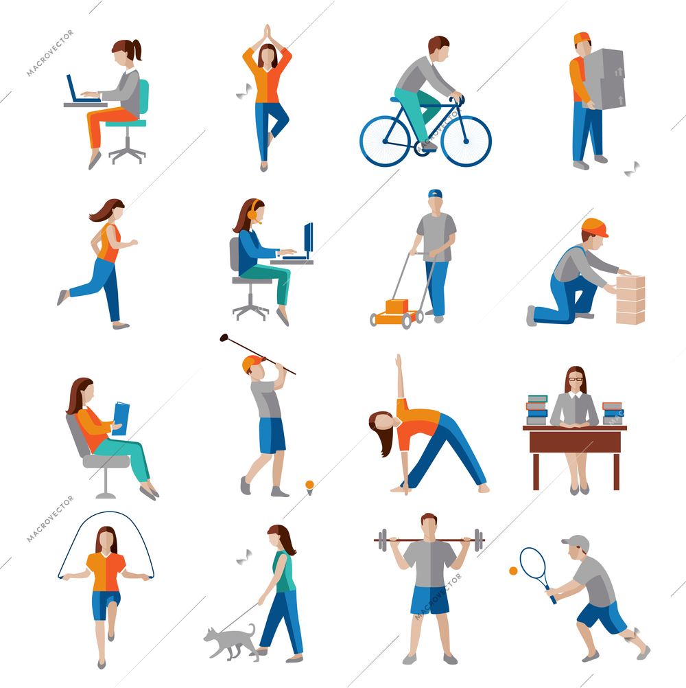 Physical activity healthy lifestyle icons set isolated vector illustration.