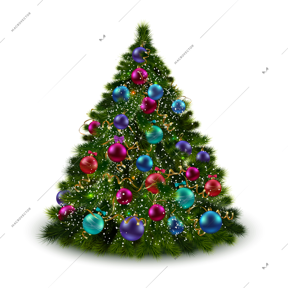 Christmas tree with decoration balls and garlands isolated on white background vector illustration