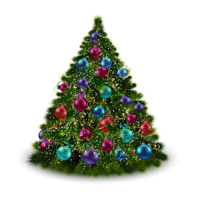 Christmas tree with decoration balls and garlands isolated on white background vector illustration