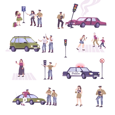 Traffic police icons set with traffic regulation symbols flat isolated vector illustration