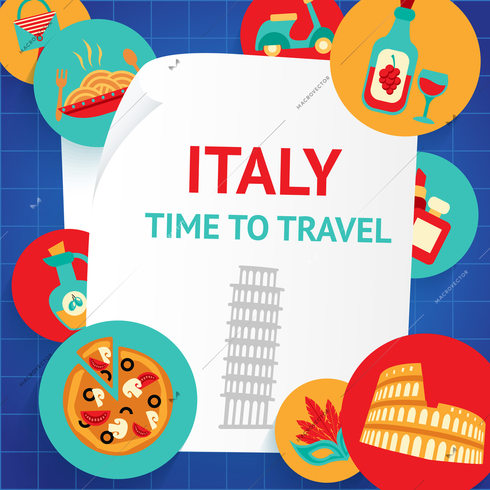 Italy rome landmarks time to travel background template vector illustration