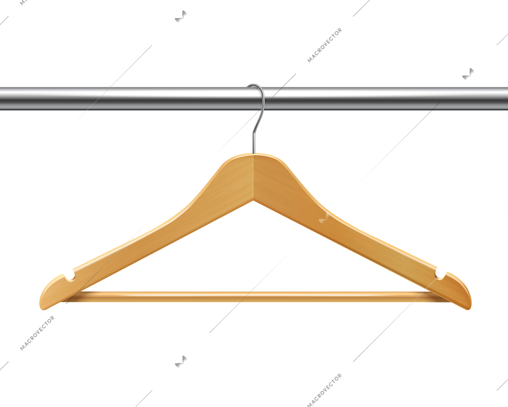 Clothes wooden hanger on tube for jackets pants isolated 3d vector illustration