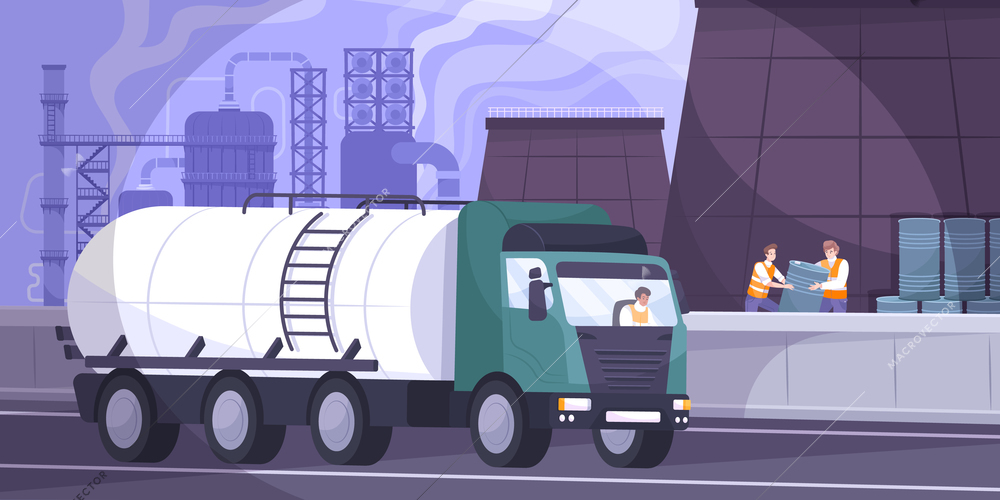 Oil industry background with oil transportation symbols flat vector illustration