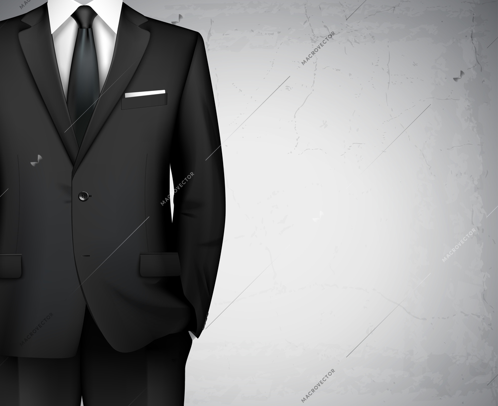 Black modern style business man classic office suit background with shirt and tie vector illustration