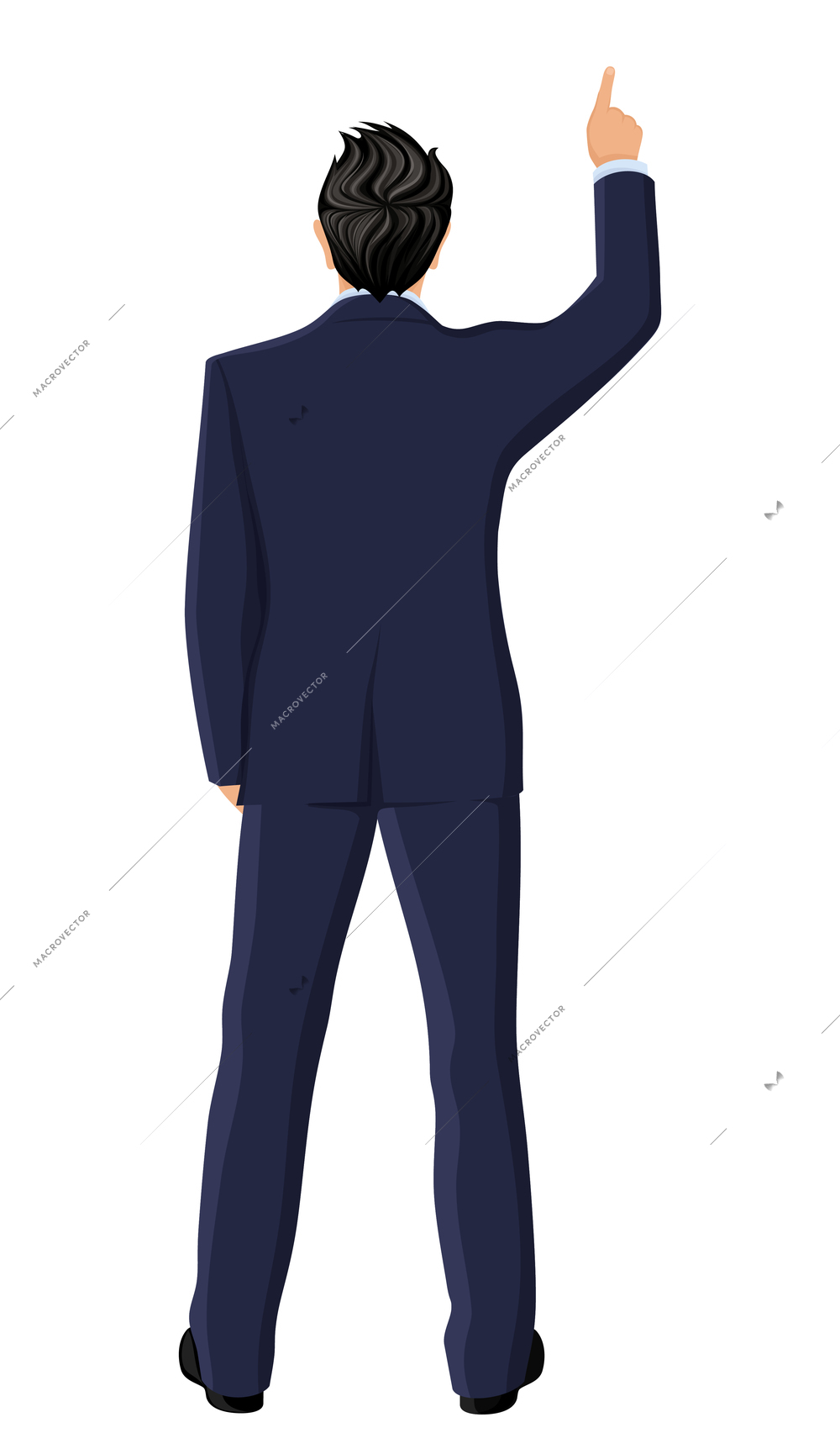 Businessman with right hand up full length back view isolated on white background vector illustration