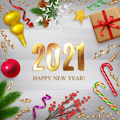 Christmas and new year decoration poster with holiday celebration symbols realistic vector illustration