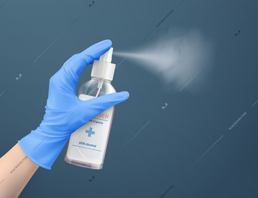 Sanitizer spray for desinfection and medical purpose realistic background vector illustration