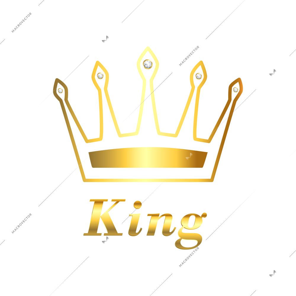 Golden king crown with realistic diamonds vector illustration