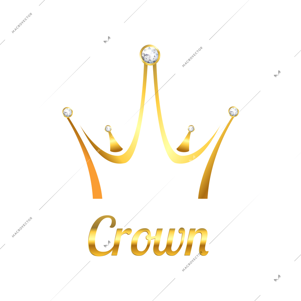 Golden royal crown with realistic gems on white background vector illustration