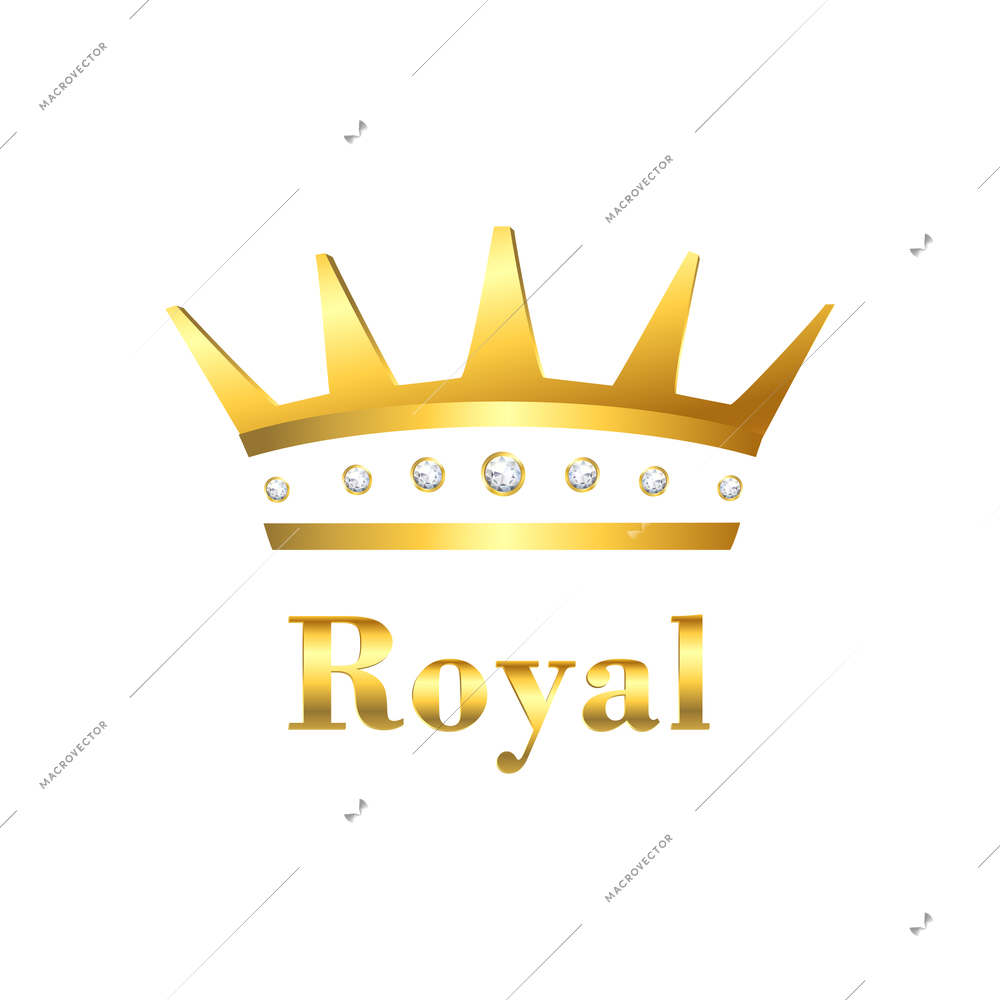 King or queen royal crown sign with realistic gem stones on white background vector illustration