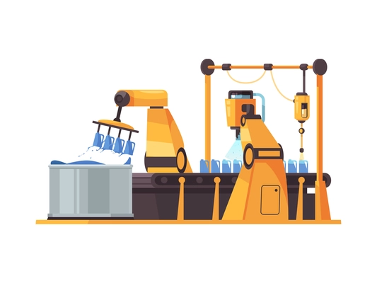 Flat icon of robotic packing conveyor belt on white background vector illustration