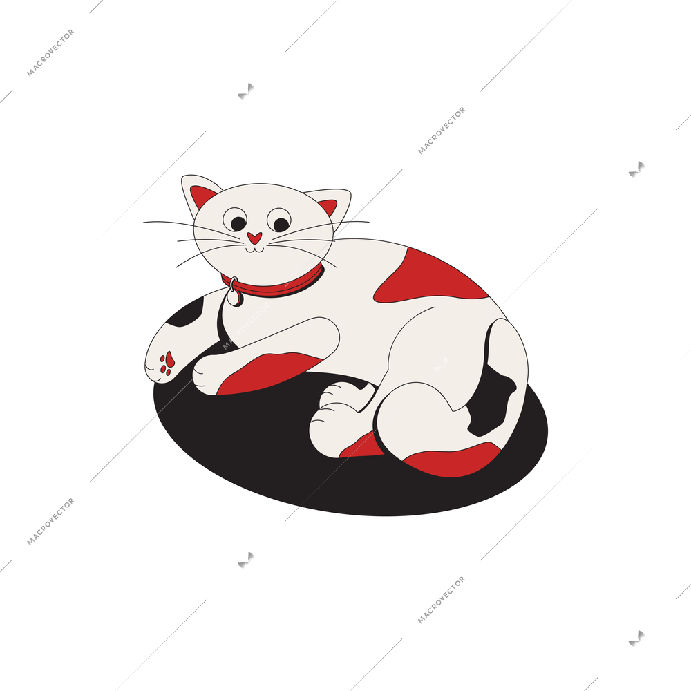 Cute lying white and red isometric cat 3d vector illustration