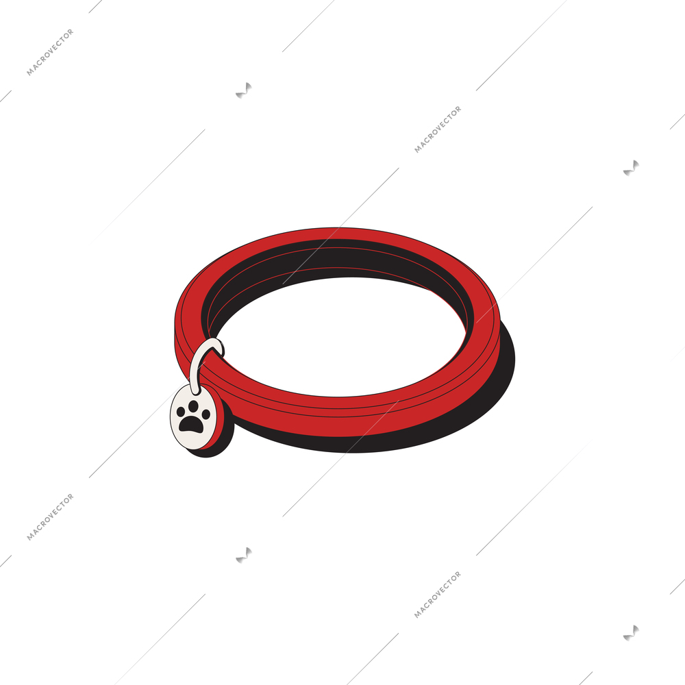 Red cat or dog collar with medallion 3d isometric icon vector illustration