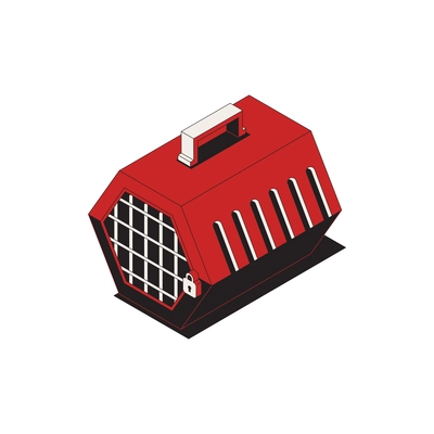 Red 3d pet carrier icon on white background isometric vector illustration