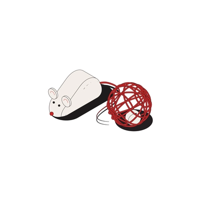 Cat toys icon with mouse and ball 3d isometric vector illustration