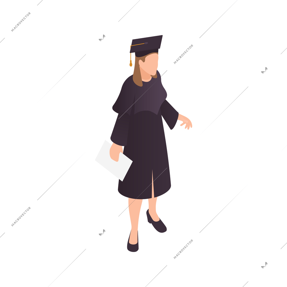 Female high school graduate isometric icon on white background 3d vector illustration
