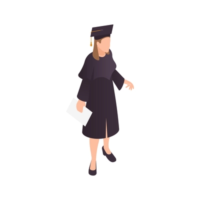 Female high school graduate isometric icon on white background 3d vector illustration