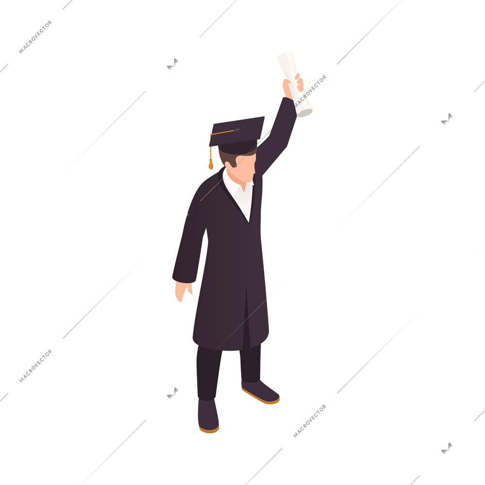 Happy high school graduate on white background 3d isometric vector illustration