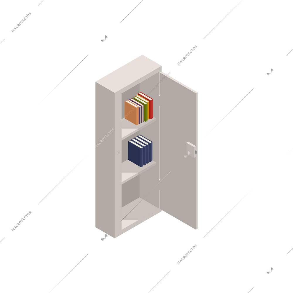 Metal safe with books in it isometric icon 3d vector illustration