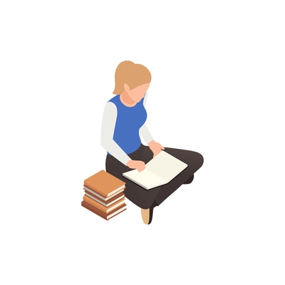 Isometric icon of reading high school student 3d vector illustration